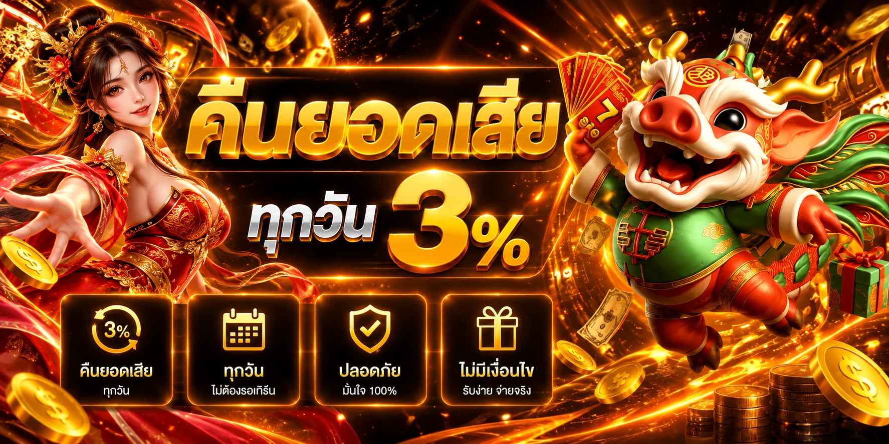 โปรโมชั่นคืนยอดเสีย EZYXGB พร้อมตัวละคร PG Soft